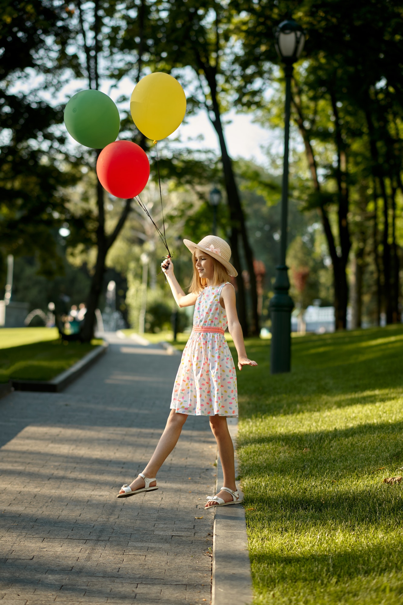 Children's romantic date, girl with air balloons